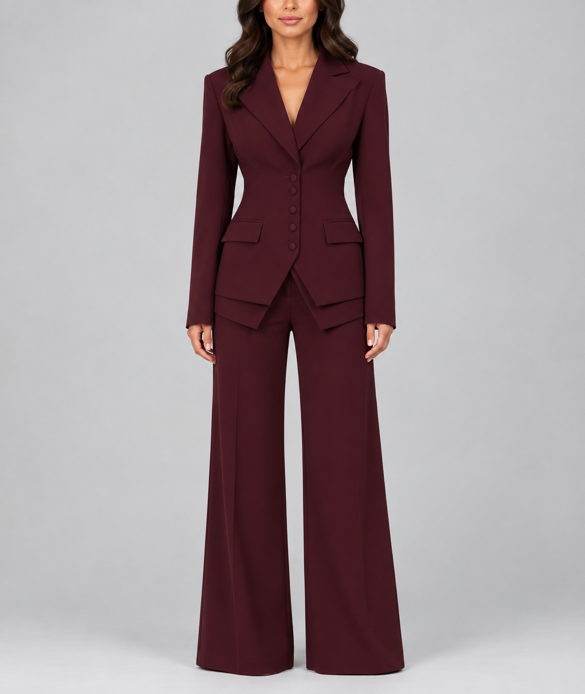 Athena - Women's Cinched-Waist Blazer & Wide-Leg Trousers Suit