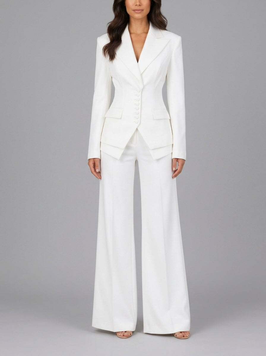 Athena - Women's Cinched-Waist Blazer & Wide-Leg Trousers Suit