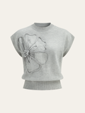 Women's Elegant Cap Sleeve Knitted Top with Ribbed Trims – Soft Stretch Crew Neck Style for Spring and Summer Casual Wear