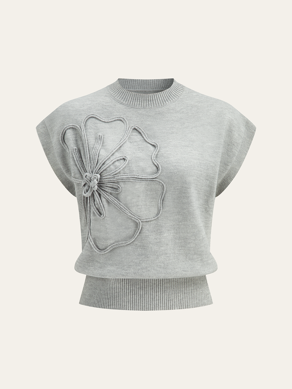 Women's Elegant Cap Sleeve Knitted Top with Ribbed Trims – Soft Stretch Crew Neck Style for Spring and Summer Casual Wear
