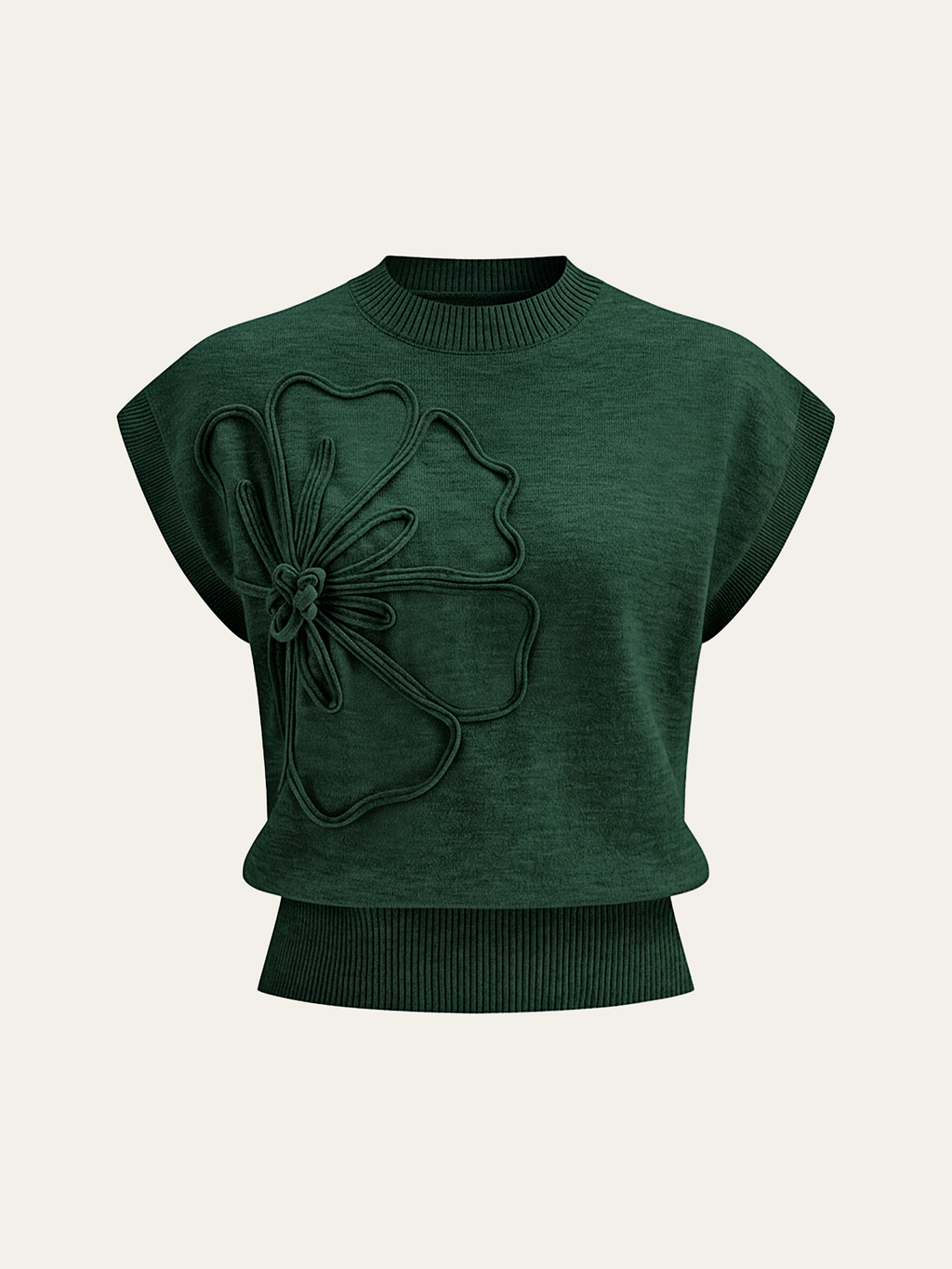 Women's Elegant Cap Sleeve Knitted Top with Ribbed Trims – Soft Stretch Crew Neck Style for Spring and Summer Casual Wear