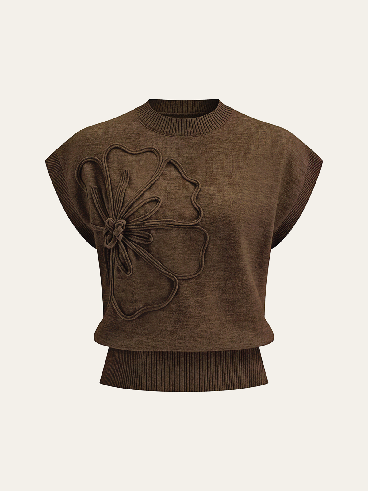 Women's Elegant Cap Sleeve Knitted Top with Ribbed Trims – Soft Stretch Crew Neck Style for Spring and Summer Casual Wear
