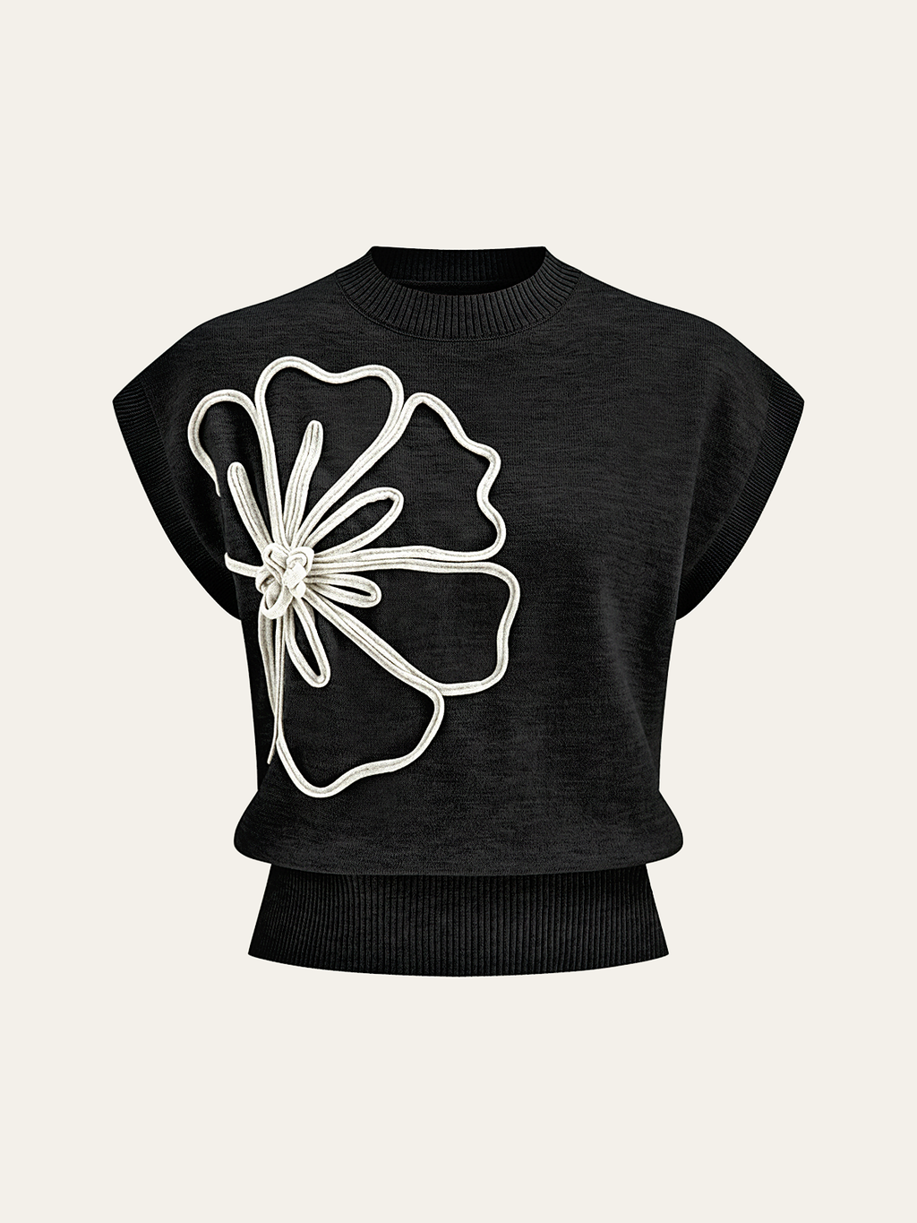 Women's Elegant Cap Sleeve Knitted Top with Ribbed Trims – Soft Stretch Crew Neck Style for Spring and Summer Casual Wear