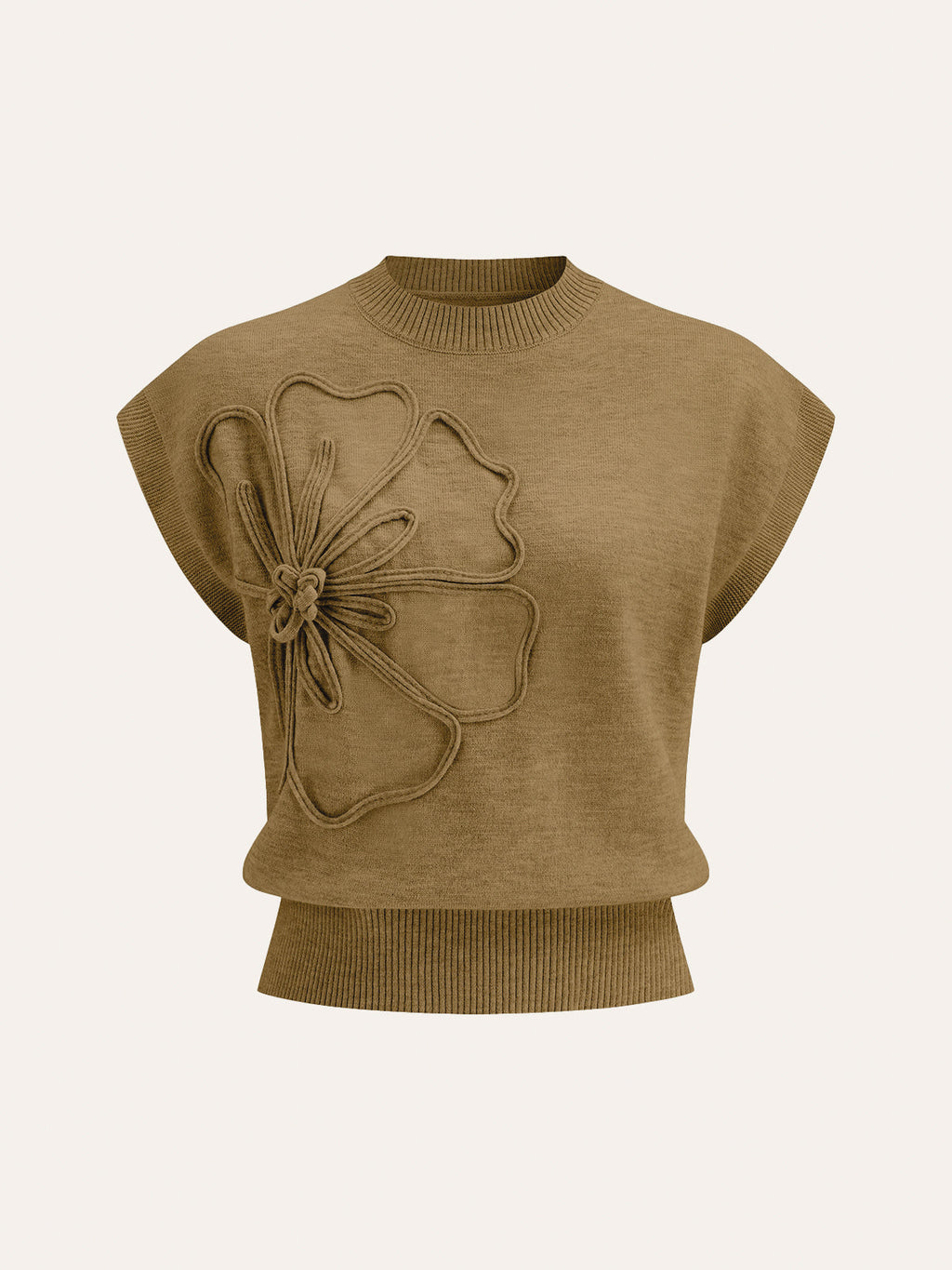Women's Elegant Cap Sleeve Knitted Top with Ribbed Trims – Soft Stretch Crew Neck Style for Spring and Summer Casual Wear