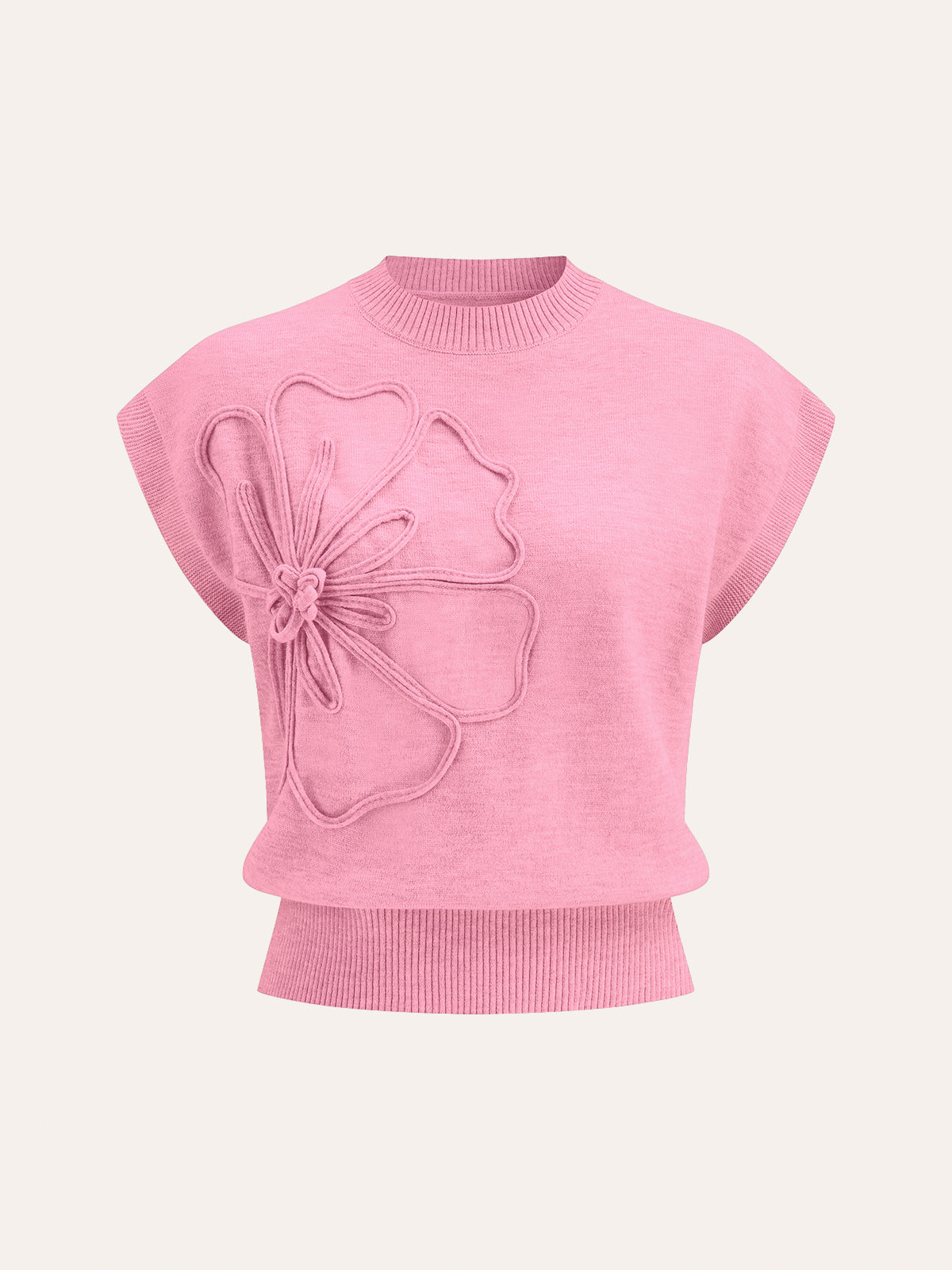 Women's Elegant Cap Sleeve Knitted Top with Ribbed Trims – Soft Stretch Crew Neck Style for Spring and Summer Casual Wear