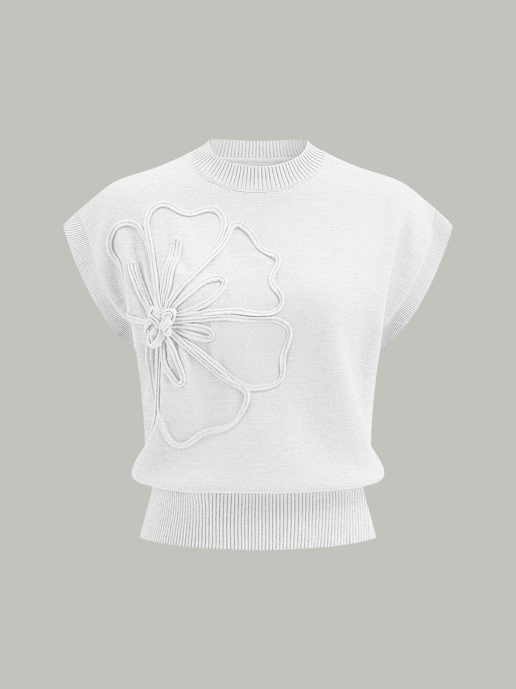 Women's Elegant Cap Sleeve Knitted Top with Ribbed Trims – Soft Stretch Crew Neck Style for Spring and Summer Casual Wear