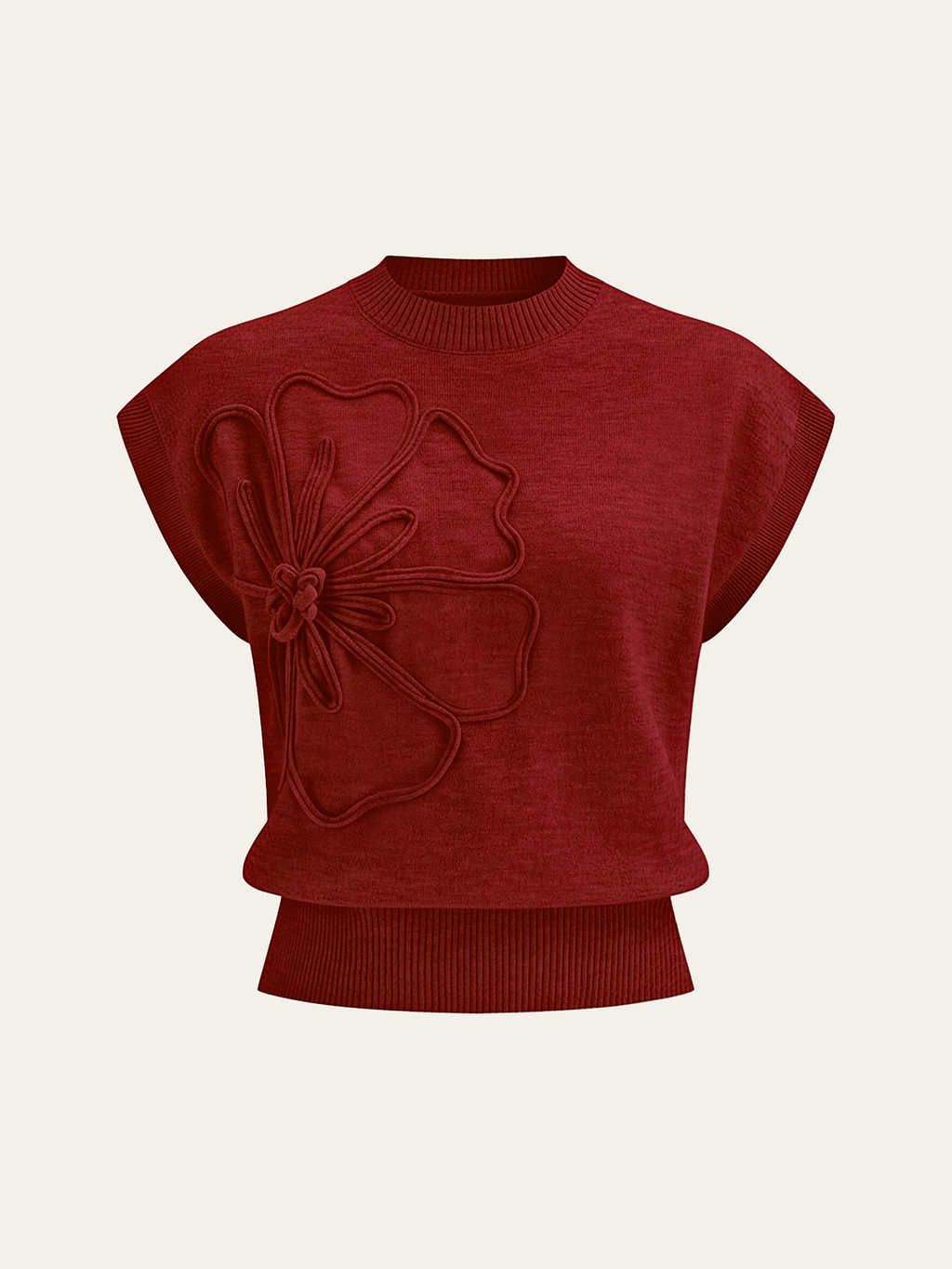 Women's Elegant Cap Sleeve Knitted Top with Ribbed Trims – Soft Stretch Crew Neck Style for Spring and Summer Casual Wear