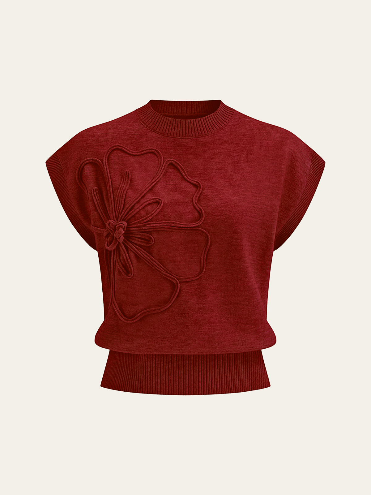 Women's Elegant Cap Sleeve Knitted Top with Ribbed Trims – Soft Stretch Crew Neck Style for Spring and Summer Casual Wear