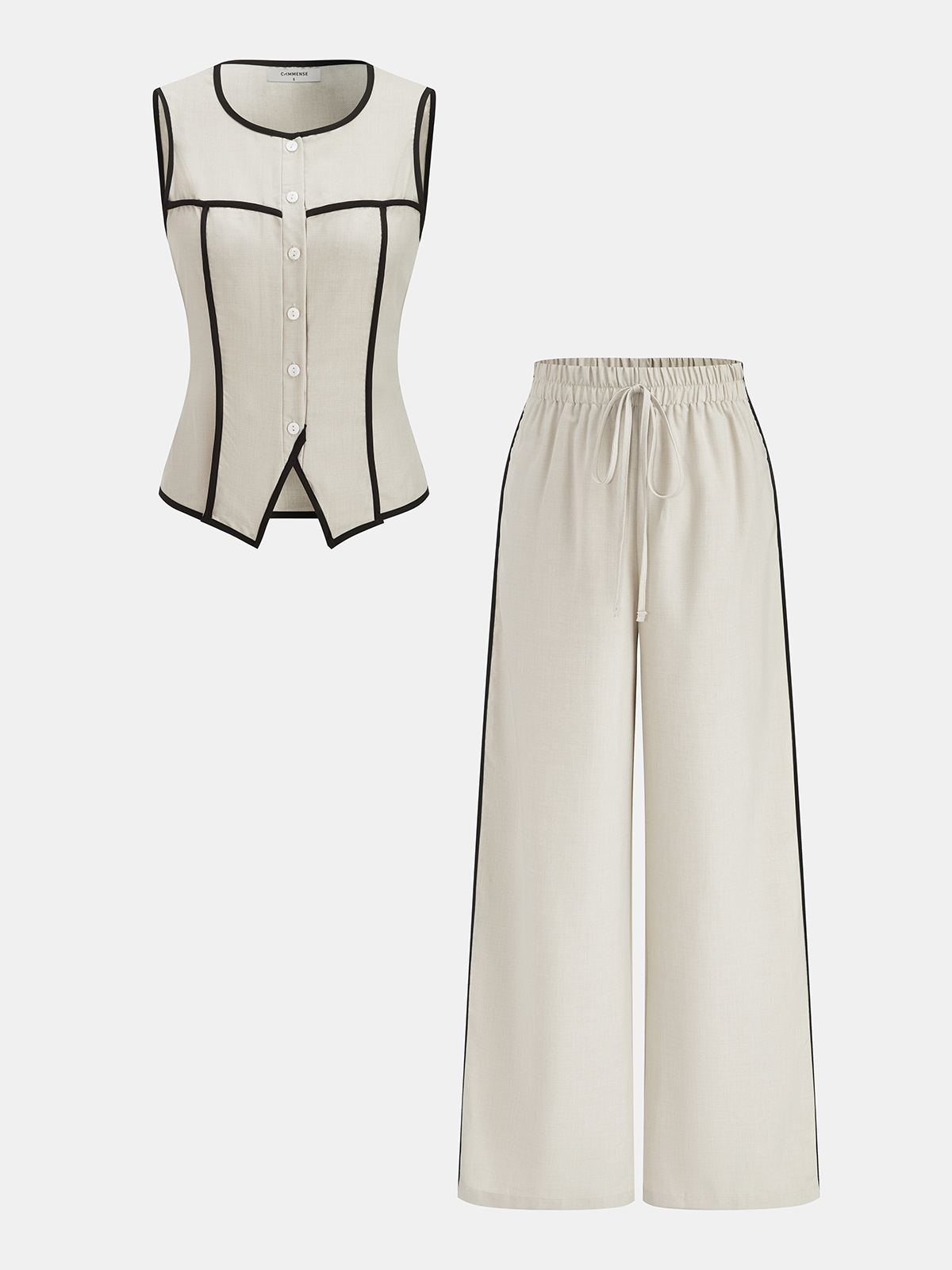 Women's Sleeveless Tailored Waistcoat and Wide Leg Trousers Set – Button Front Vest with Drawstring Waist for Smart Casual Summer Wear
