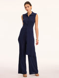 Women's Ribbed Knit Two-Piece Trouser Set – Sleeveless Longline Button Front Tunic and Wide Leg Trousers for Smart Casual Wear