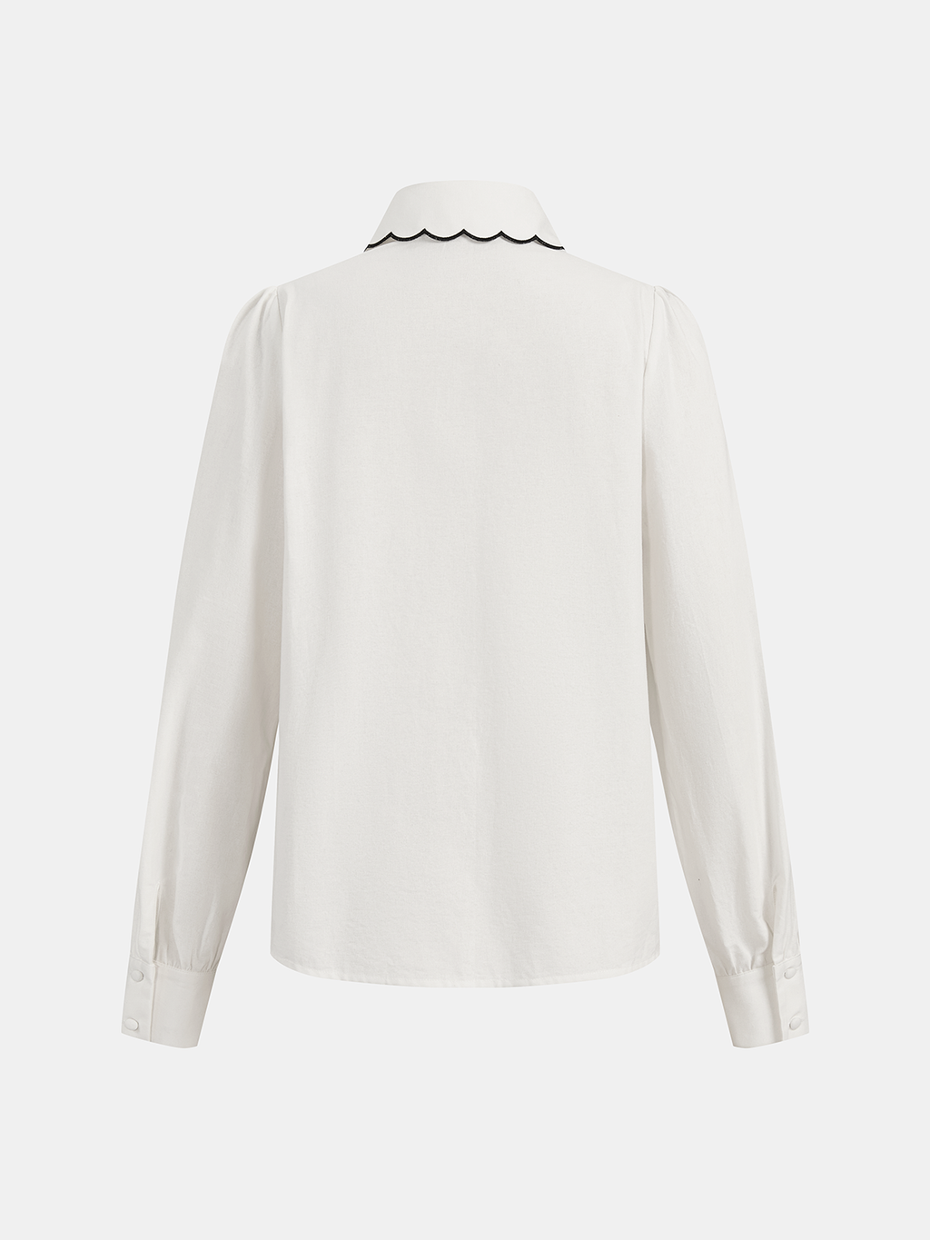 Women's Cotton Scallop Trim Two-Piece Summer Set – Puff Sleeve Button Front Blouse and High Waisted Tailored Shorts for Smart Casual Wear