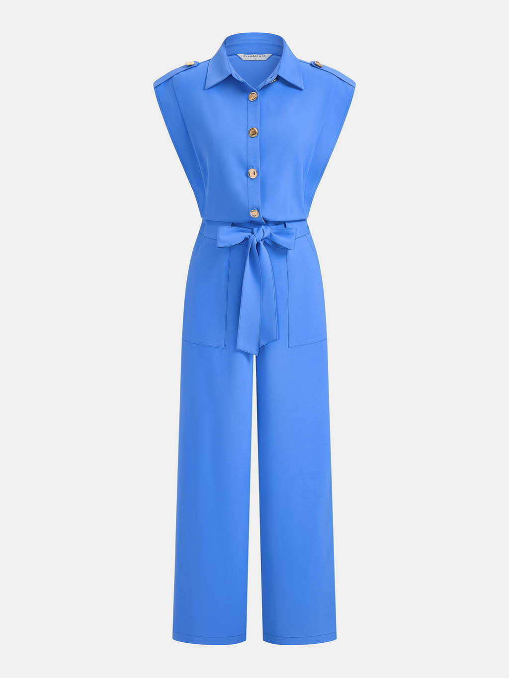 Women's Sleeveless Wide-Leg Jumpsuit with Tie Waist – Elegant Collared Style for Summer and Office Wear