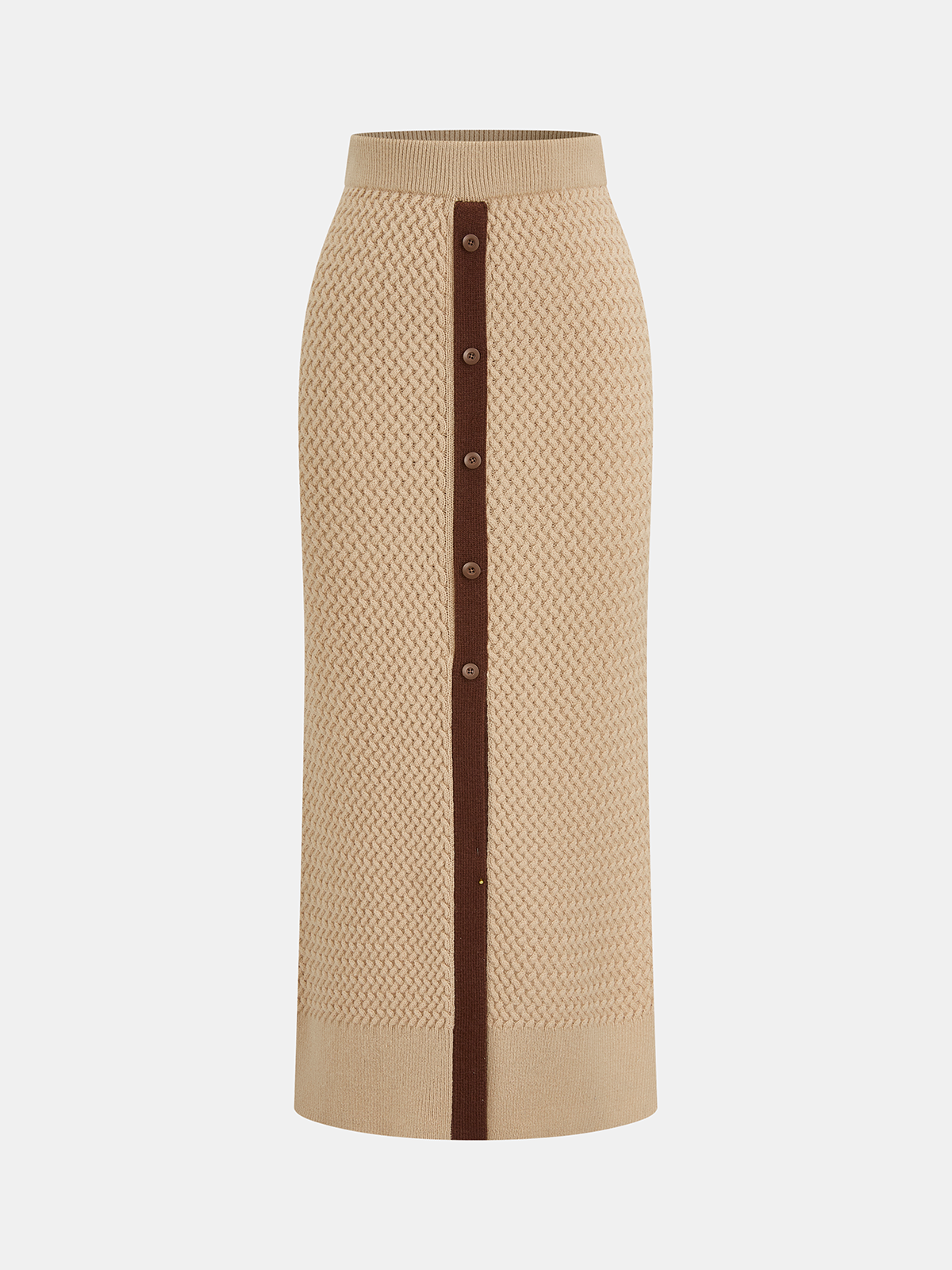 Women's Textured Wool Blend Knit Two-Piece Set – Cap Sleeve Jumper and Button Detail Midi Skirt for Smart Casual Wear