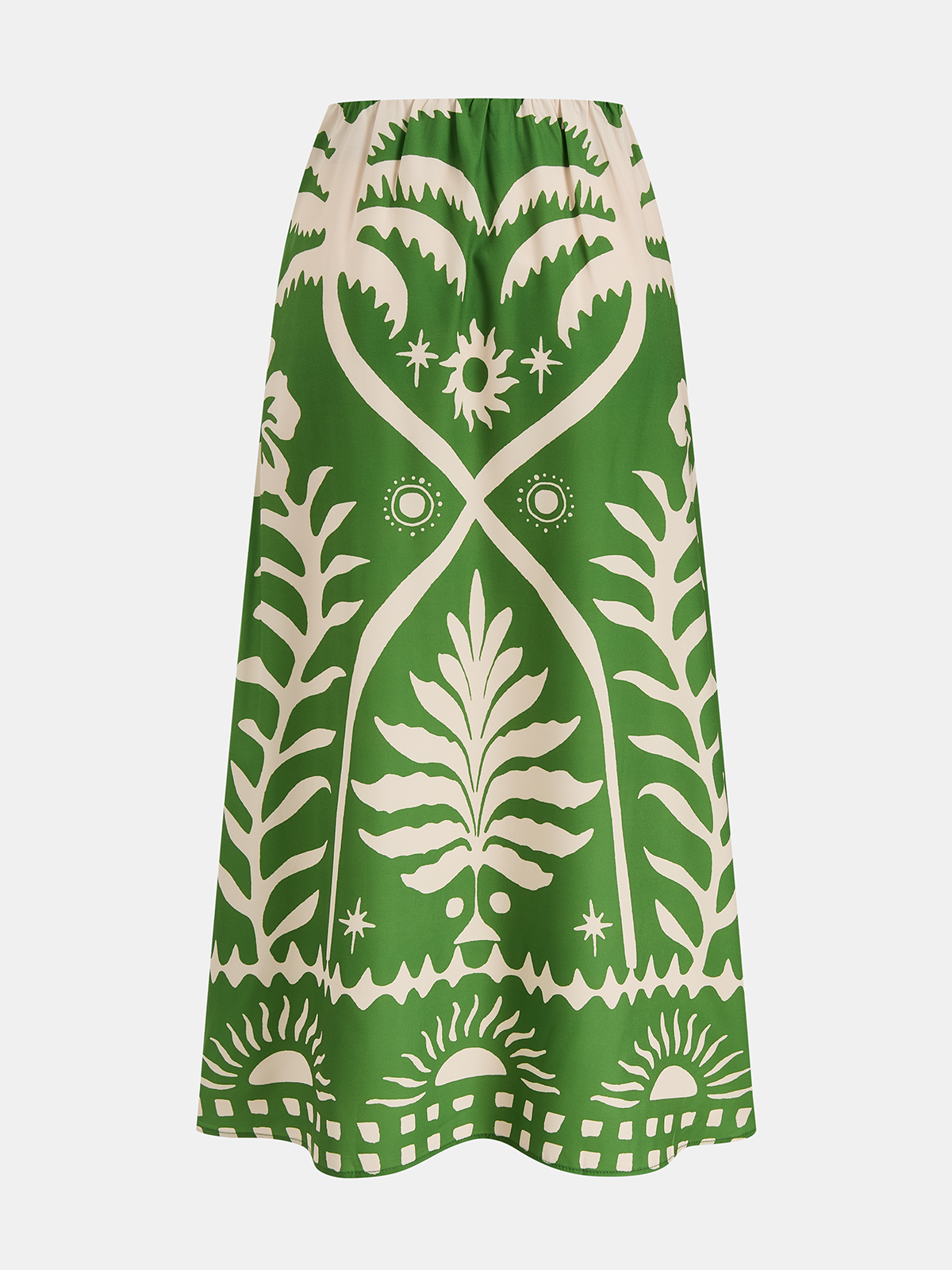 Women's Printed Two-Piece Summer Skirt Set – Square Neck Tie Back Crop Top and Flowing A-Line Midi Skirt for Elegant Holiday Wear