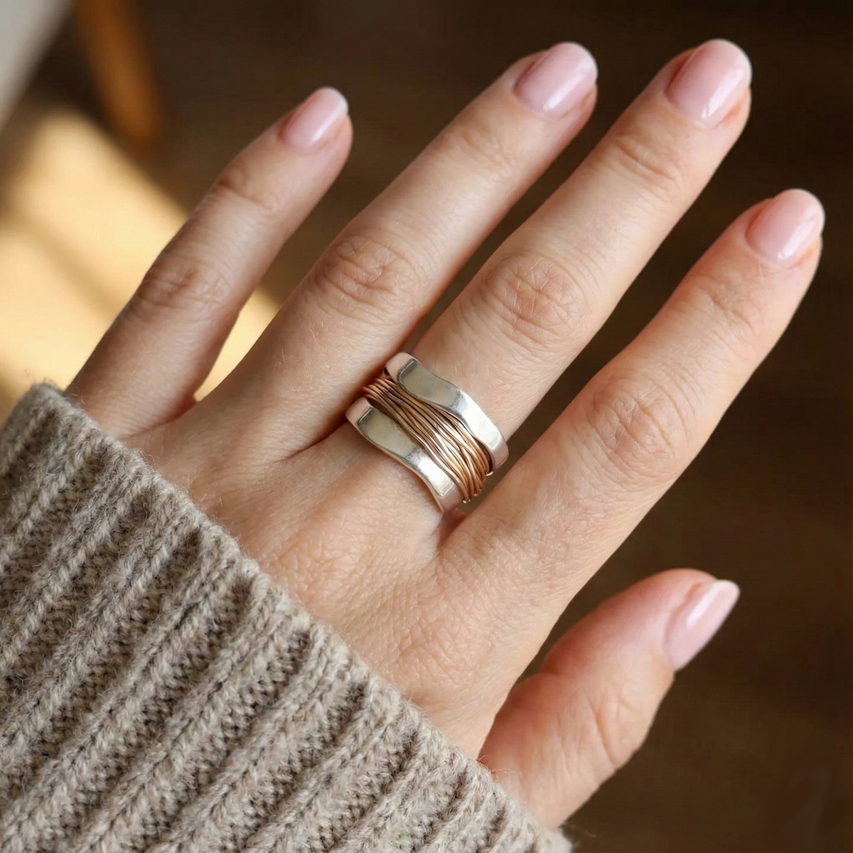 Silver Ring with Gold Threads