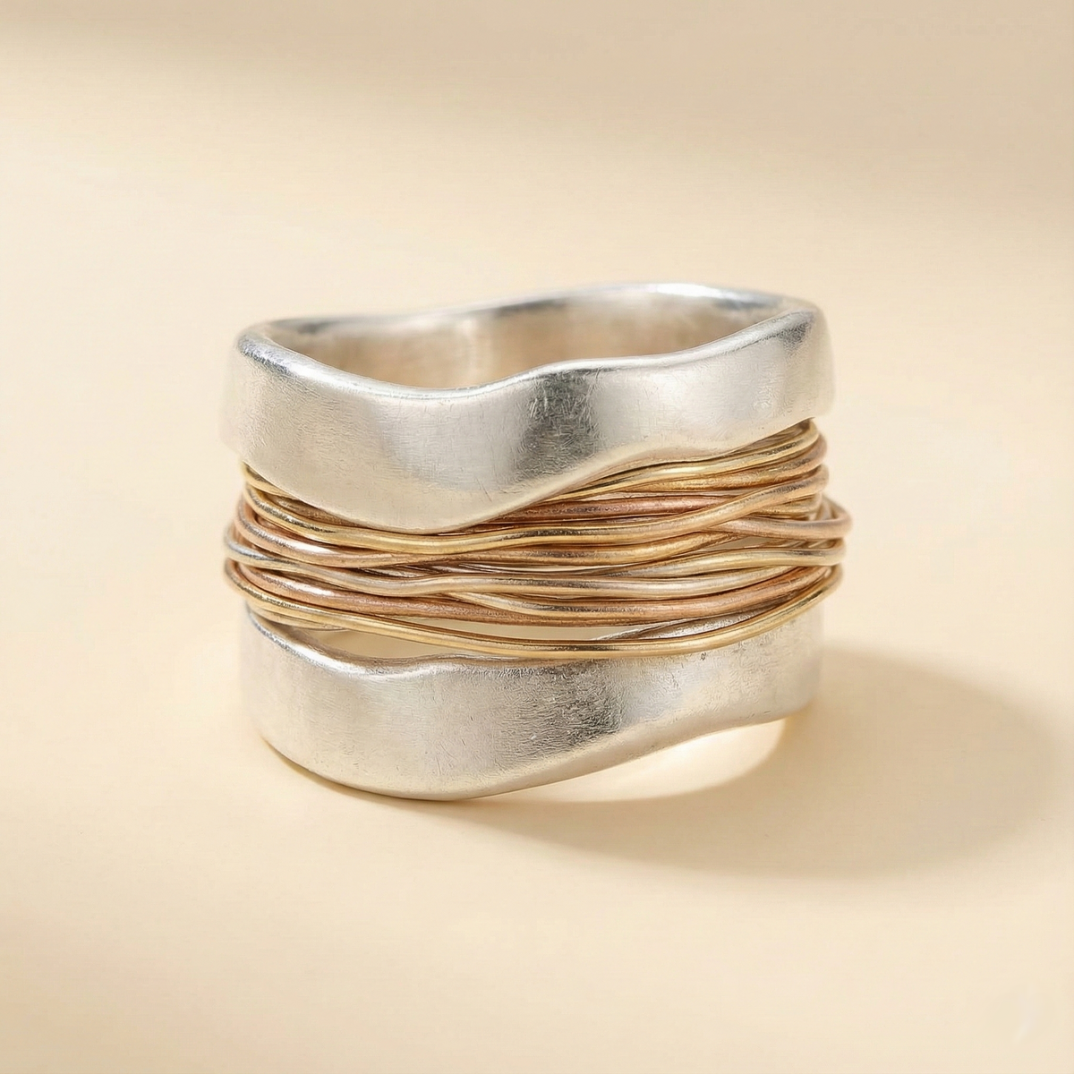 Silver Ring with Gold Threads