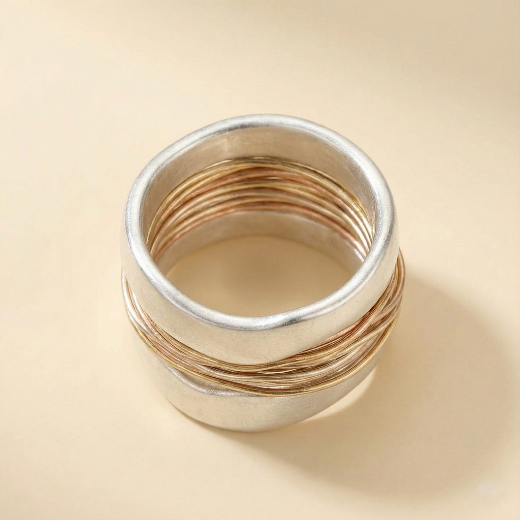 Silver Ring with Gold Threads