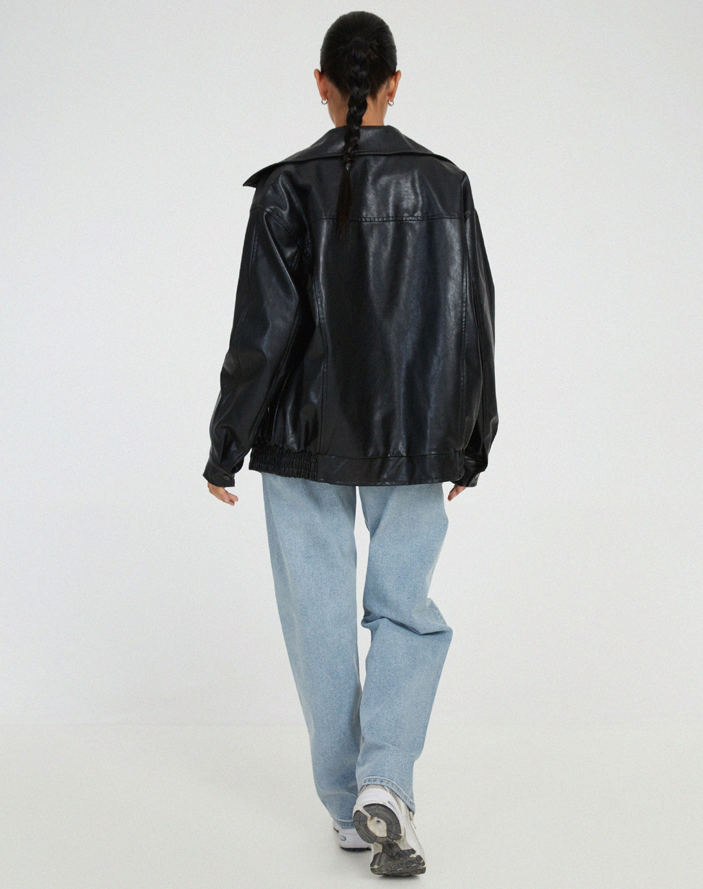 Oversized Leather Jacket with Modern Lines