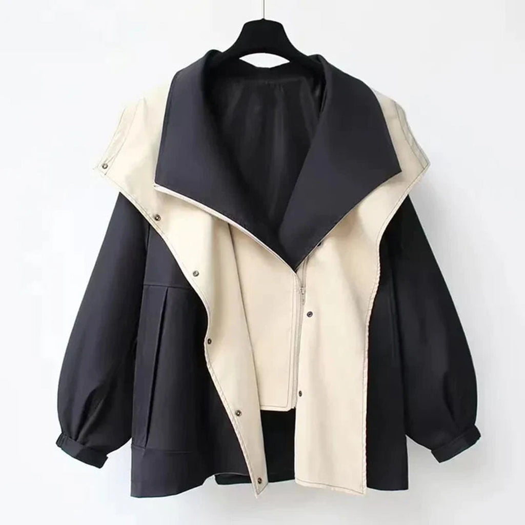 Women's Waterproof Trench Coat with Oversized Fit and Layered Collar—Wind-Resistant Lightweight Outerwear for Smart Casual Autumn City Wear