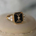 Vintage Gold Ring with Black Pearls