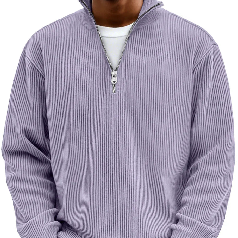 Men's Textured Knit Pullover with Quarter-Zip Collar