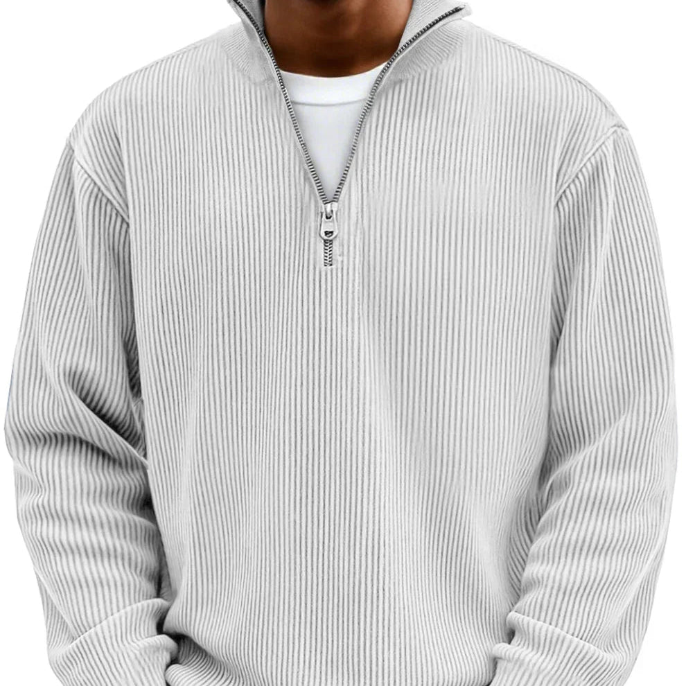 Men's Textured Knit Pullover with Quarter-Zip Collar