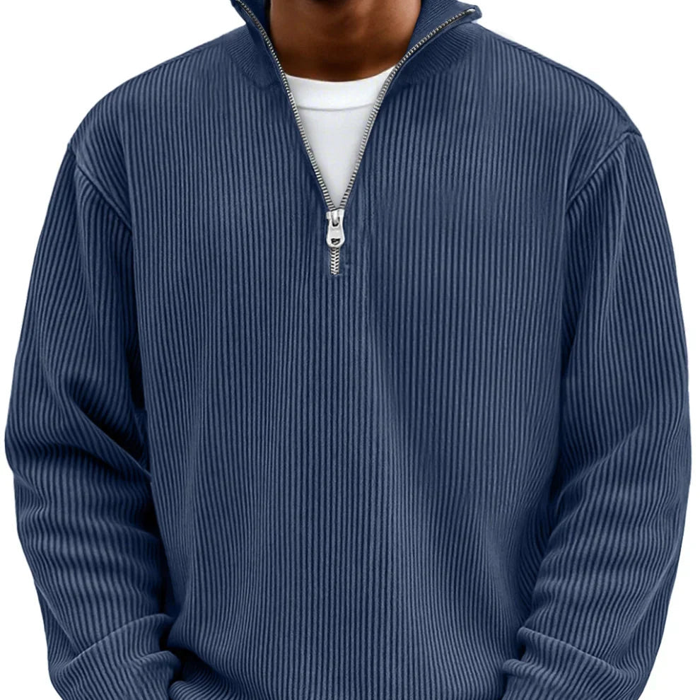 Men's Textured Knit Pullover with Quarter-Zip Collar