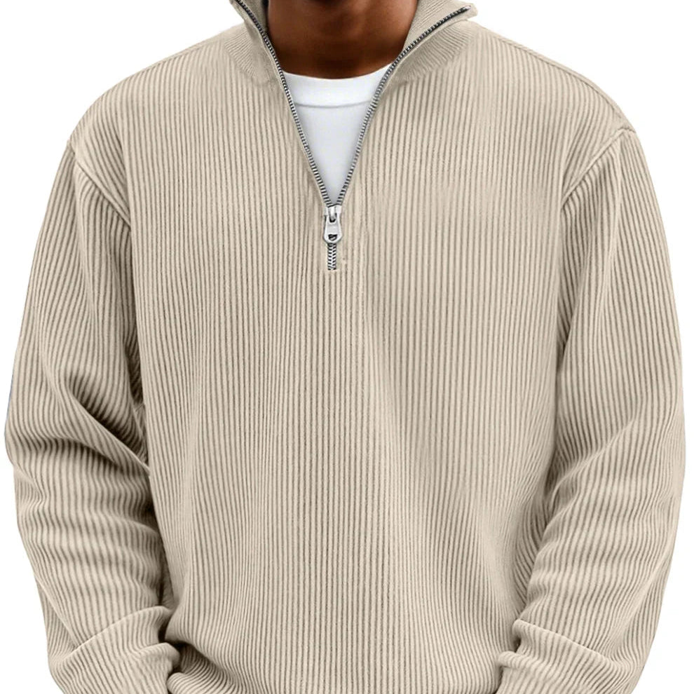 Men's Textured Knit Pullover with Quarter-Zip Collar