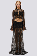 Coordinated Calixte Long Sleeve Lace Ruched Skirt Set In Black