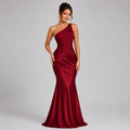 Women's One Shoulder Ruched Maxi Evening Dress