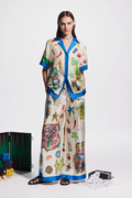 Clarette V-Neck Patchwork Trousers Set