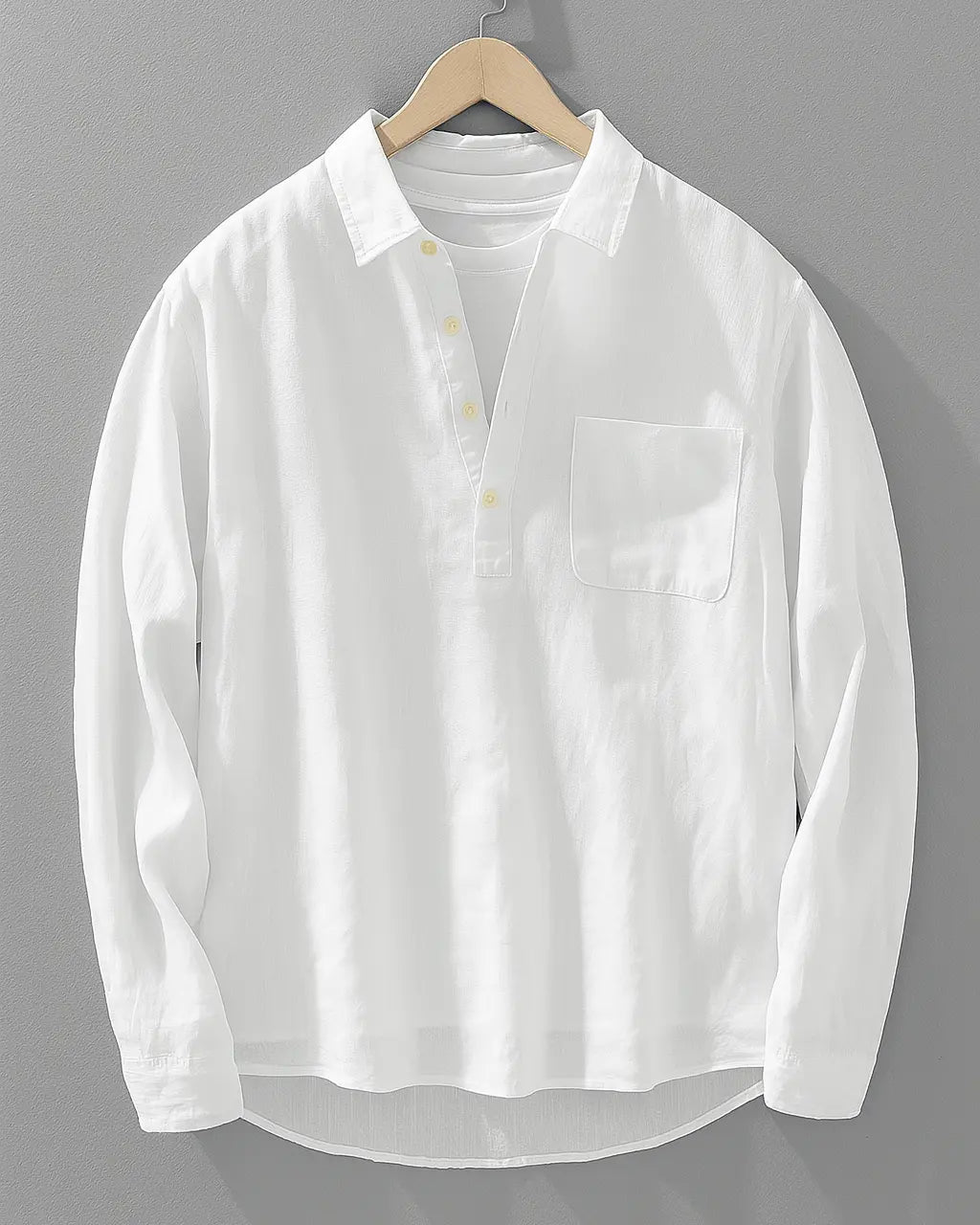 Men's Linen Shirt Half Button Popover Oversized Long Sleeve