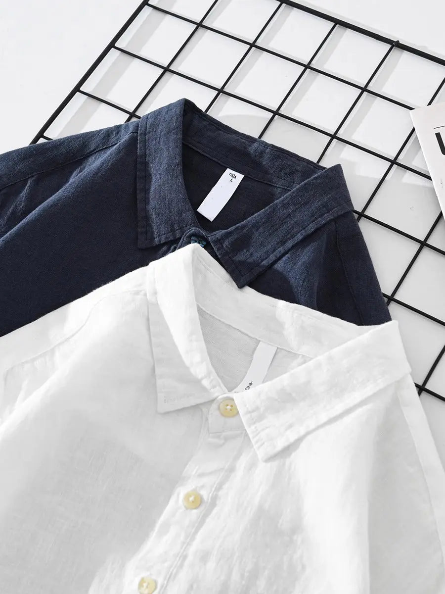 Men's Linen Shirt Half Button Popover Oversized Long Sleeve