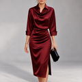 Criza - Women's Satin Cowl Neck Ruched Dress