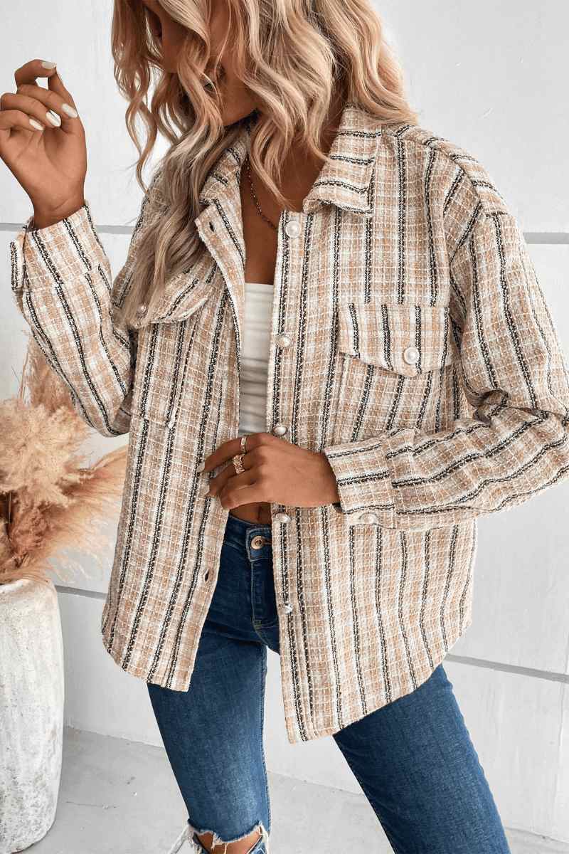 Modern Spice Harvest Plaid Shacket Beige