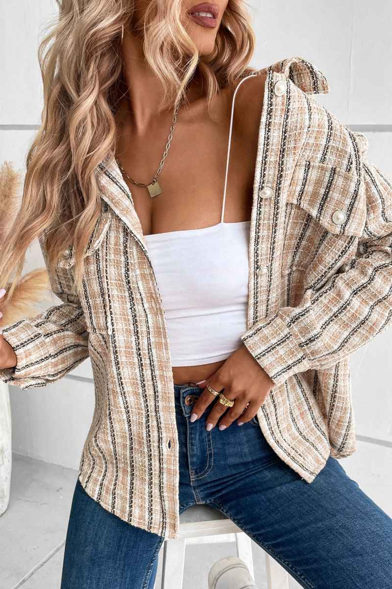 Modern Spice Harvest Plaid Shacket Beige