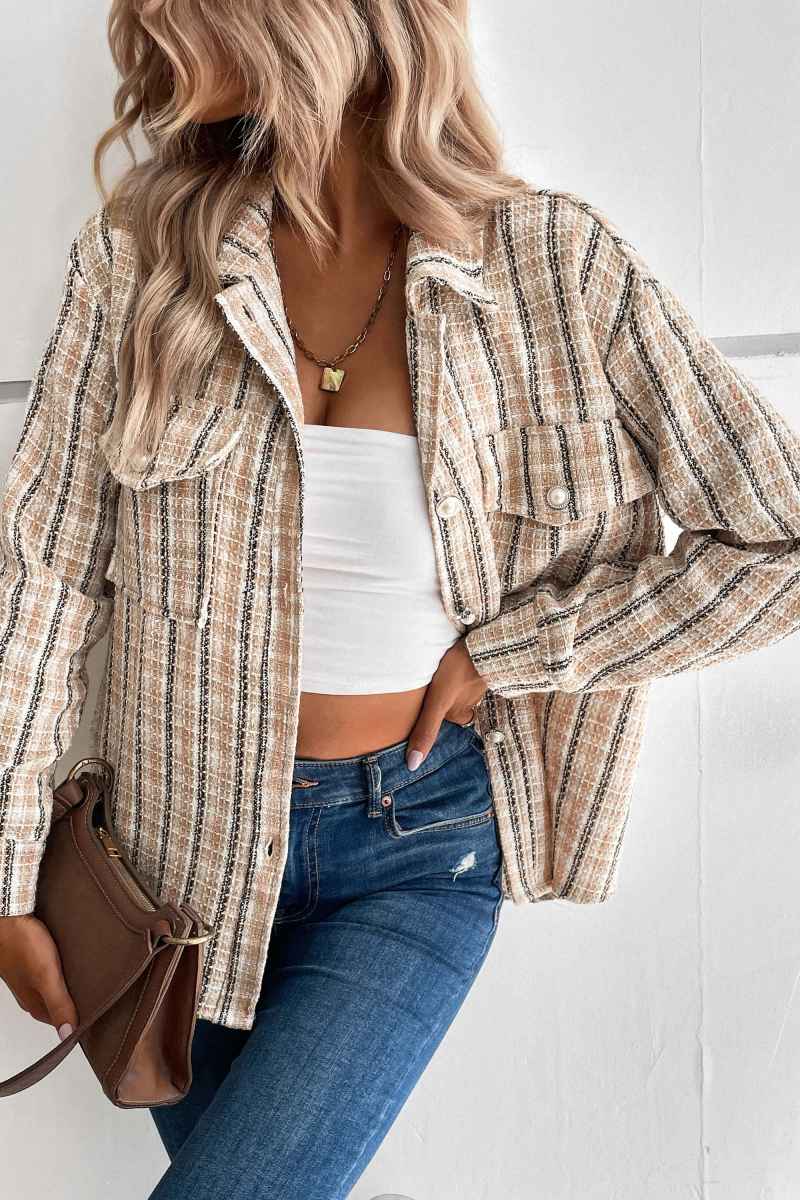 Modern Spice Harvest Plaid Shacket Beige