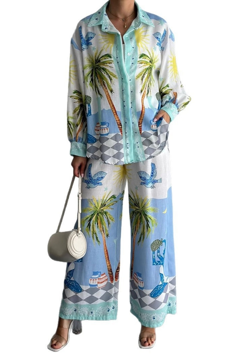 Beach-Inspired Palm Tree Trousers Set