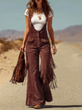 Daisy - Women's Button-Front Suede Flare Jumpsuit