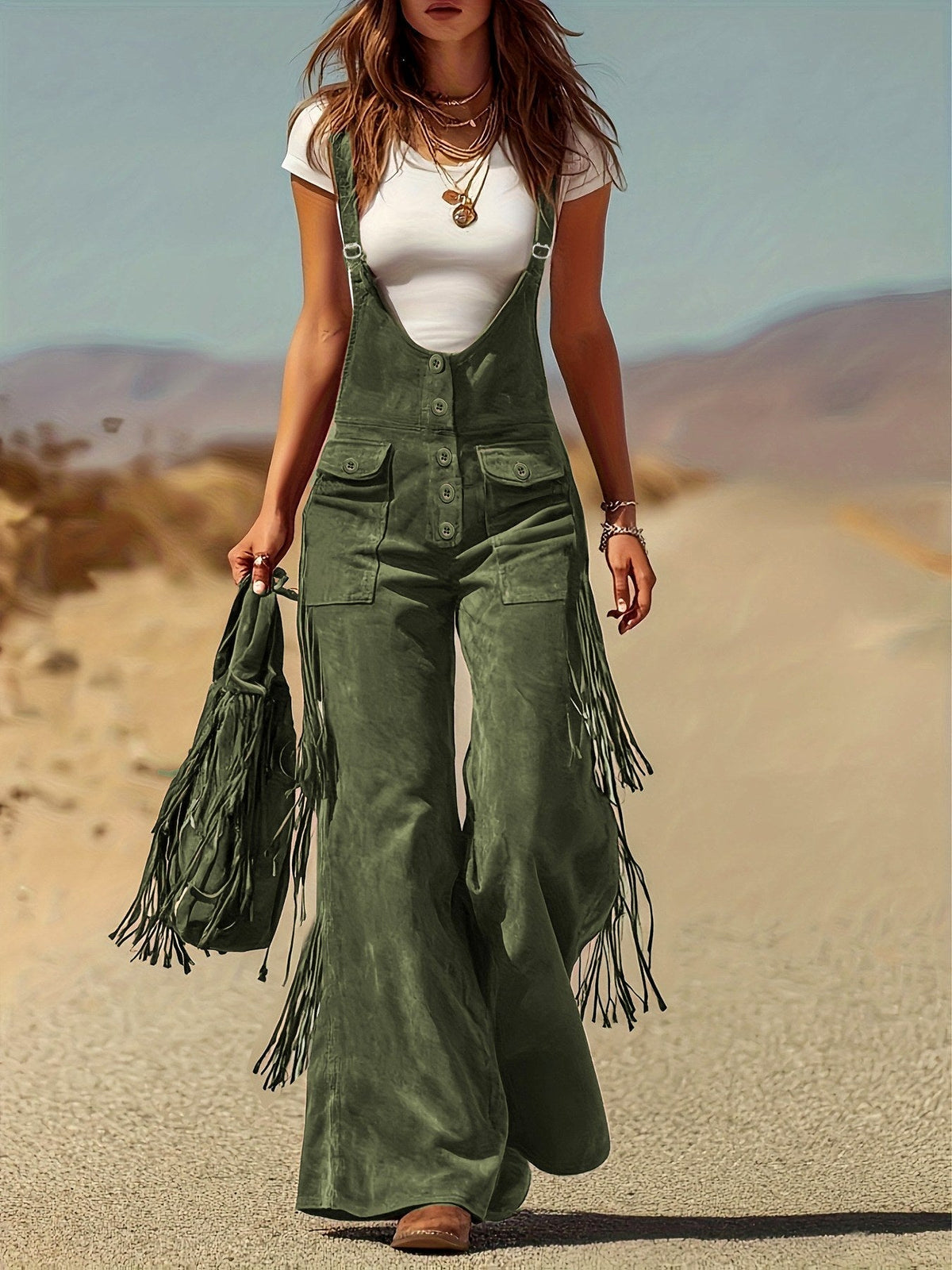 Daisy - Women's Button-Front Suede Flare Jumpsuit