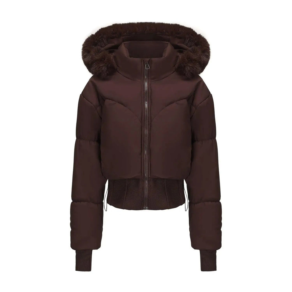 Ladies Winter Coat with Hood and Luxury Fur Collar