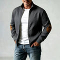 Damian - Men's Stand Collar Textured Zip Jacket with Patch Detail