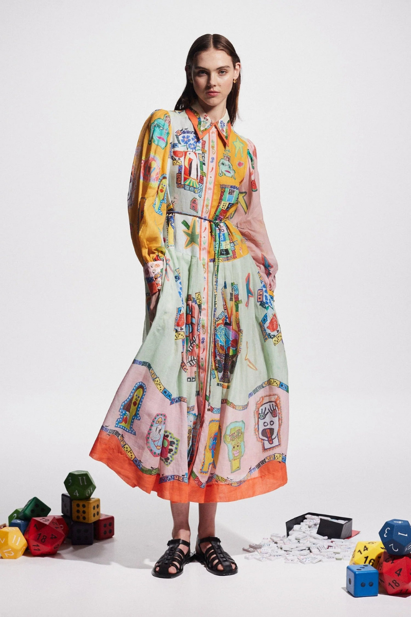 Danielle Balloon Sleeve Patchwork Maxi-Length Dress