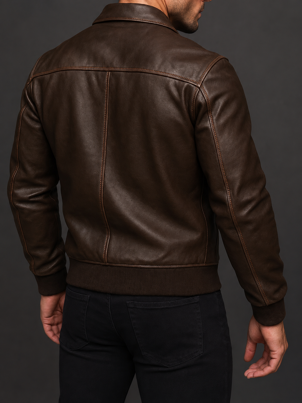 Denzel - Men's Leather Bomber Jacket with Flap Pockets