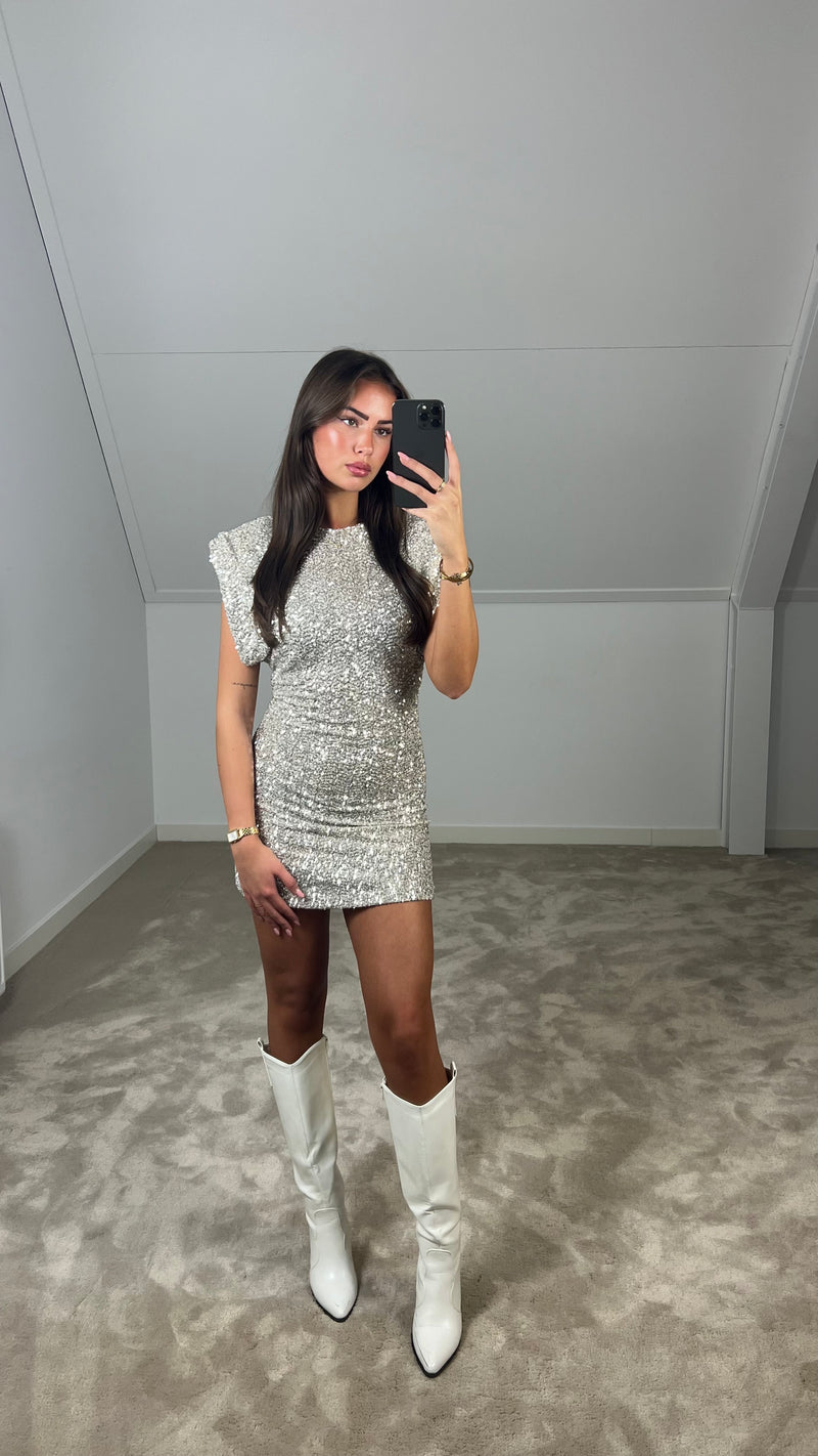 Shimmer Mini Dress with Padded Shoulders