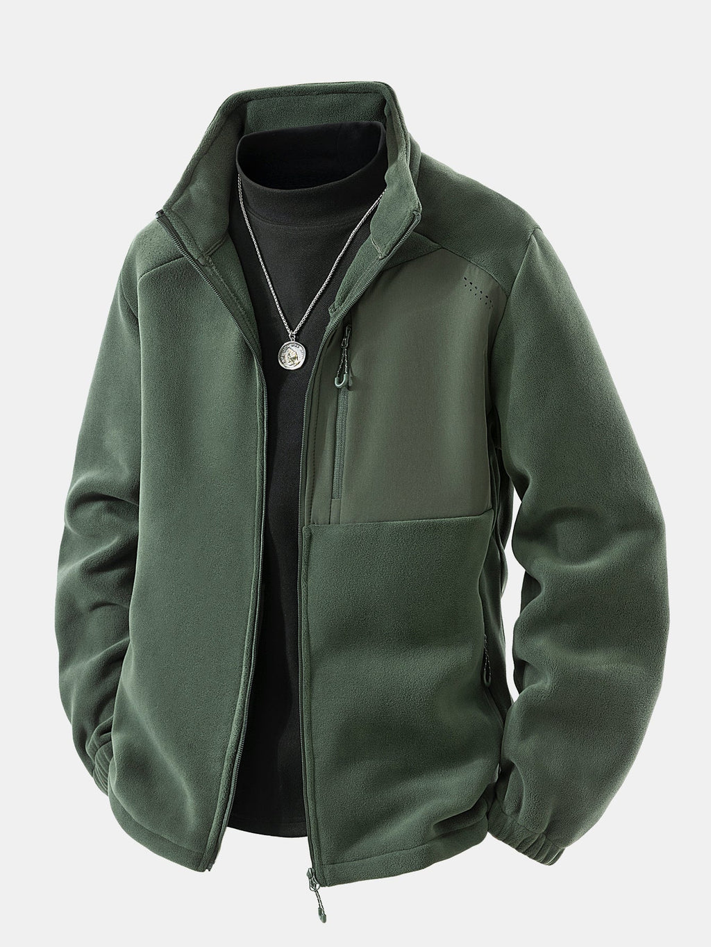 Men's Polar Fleece Zip-Up Jacket – Warm Winter Outdoor Layer with Stand Collar and Practical Zipped Pockets