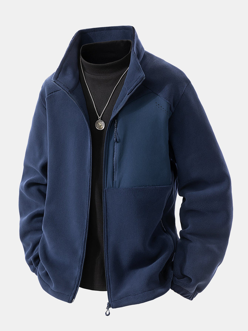 Men's Polar Fleece Zip-Up Jacket – Warm Winter Outdoor Layer with Stand Collar and Practical Zipped Pockets
