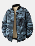 Men's Teddy-Lined Camouflage Bomber Jacket – Warm Zip-Up Winter Outerwear with Sherpa Fleece Lining and Ribbed Trims