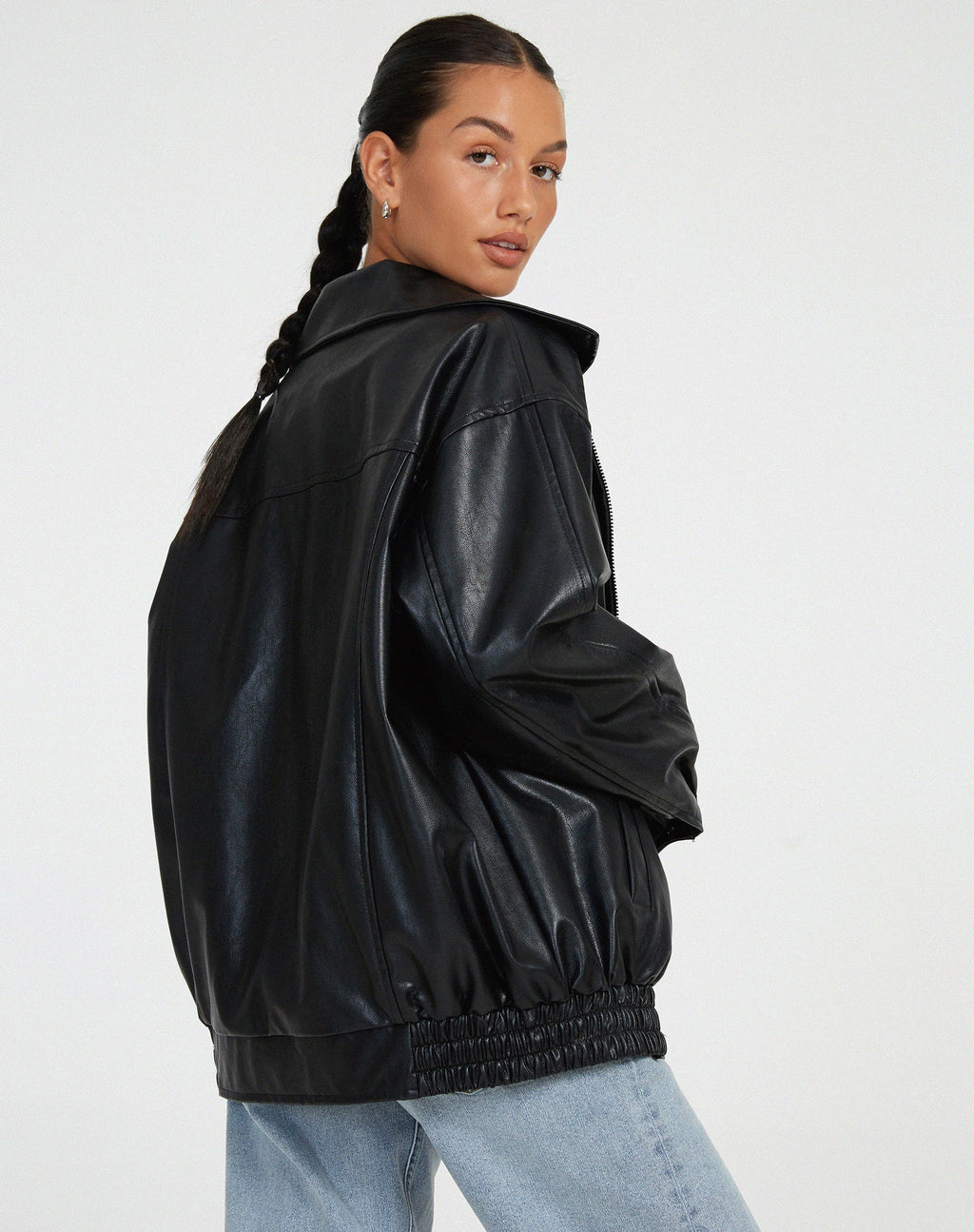 Oversized Leather Jacket with Modern Lines