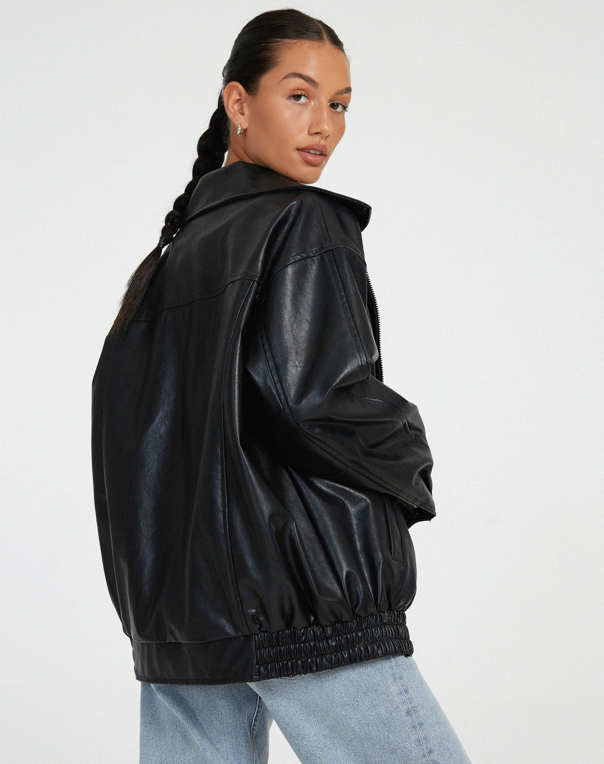 Oversized Leather Jacket with Modern Lines